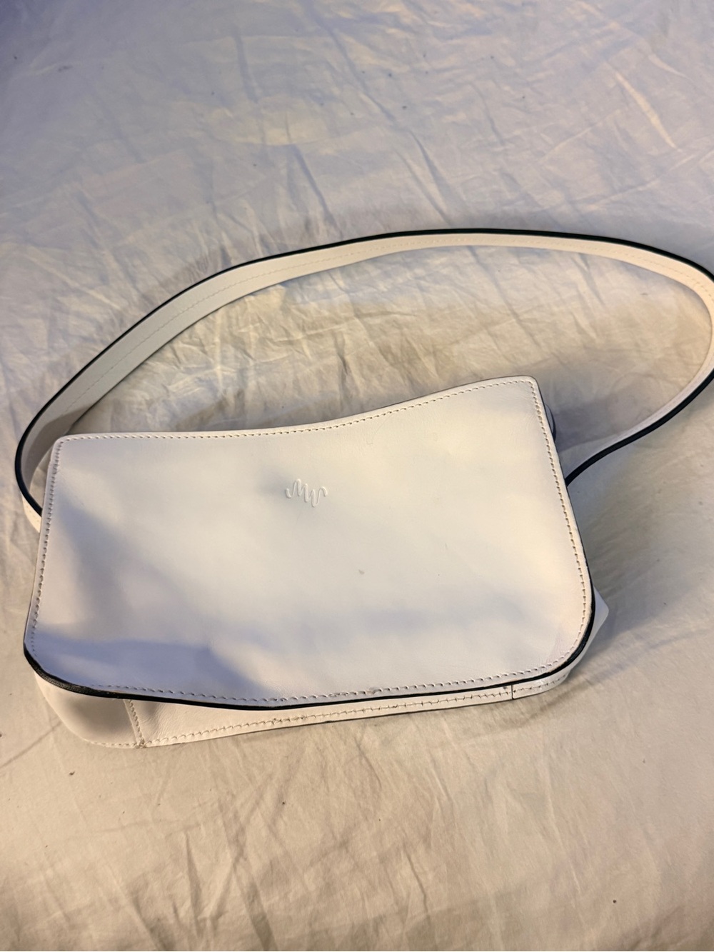Monsac White Leather Crossbody Bag
